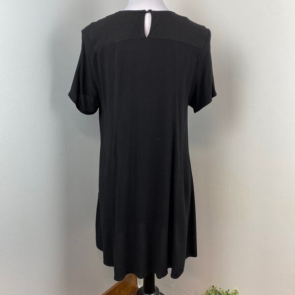 Umgee Black Colorful Floral Embroidered A-Line Tee Dress Medium - Picture 6 of 9